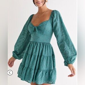 Trixxi Teal Long Sleeve Dress with Bow Detail — NWT L/XL
